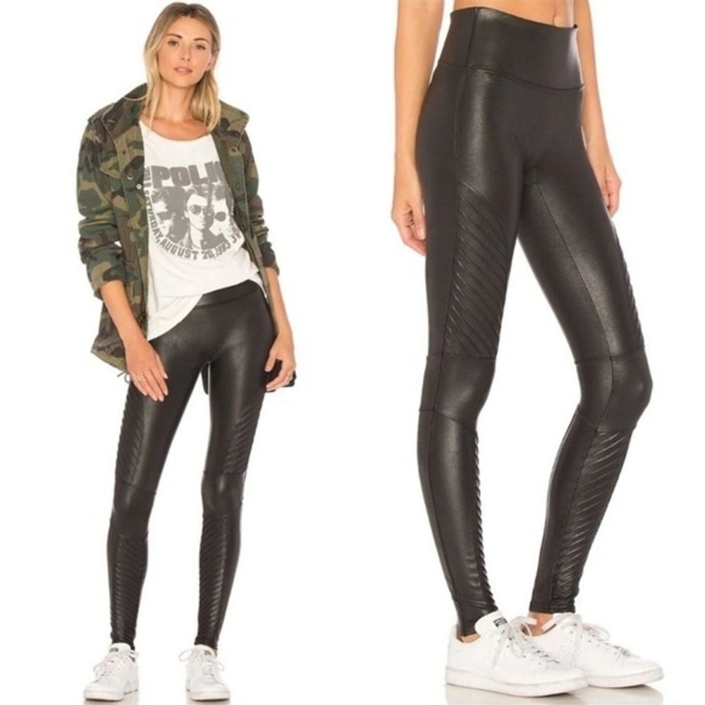 SPANX Black Faux Leather Black Moto Leggings